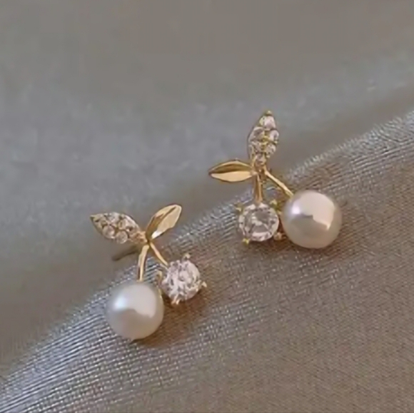 Jewelry - Dainty Cherry Rhinestone Earrings